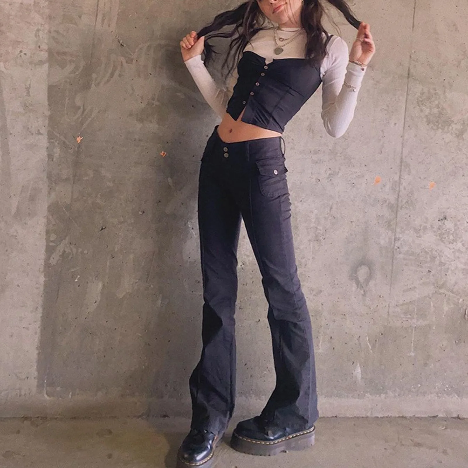 

2021 Low-waist Wide Leg Jeans Women Solid Color Retro Vintage Flare Jeans Plus Size female Loose and casual trousers pants