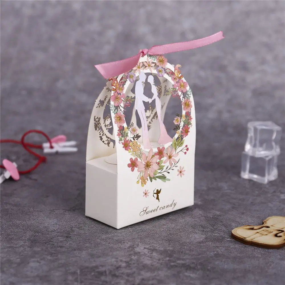 

50 шт., бумажная коробка для конфет для жениха и невесты