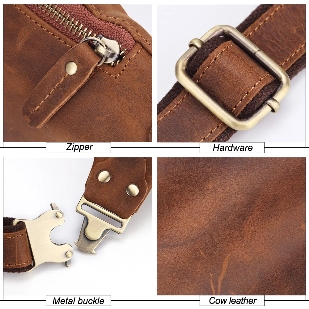 Vintage Genuine Crazy Horse Leather Men Waist Packs Travel Fanny Pack Belt Length Male Small Chest Bag For Phone Pouch |