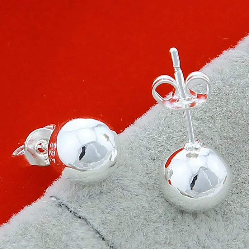 

High Quality 925 Sterling Silver Jewelry Women Round Ball Stud Earrings Fashion Elegant Earings Wholesale 6mm/8mm/10mm