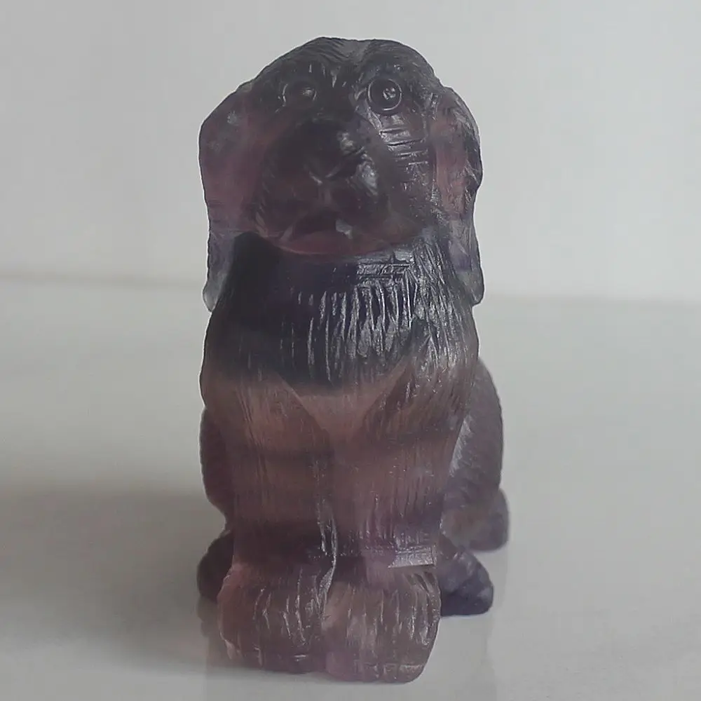 

Hand carving rainbow fluorite crystal dog puppy figurine animal statue home decor