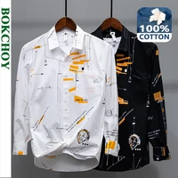 2021 spring new men print pure cotton shirts long sleeve button up mathematical formula l853