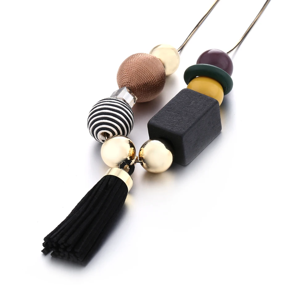 Ожерелья и кулоны с кисточками для женщин деревянные ожерелья массивное
