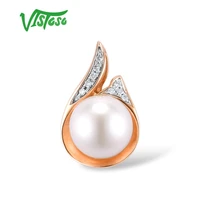 vistoso gold pendant for women pure 14k 585 rose gold sparkling diamond elegant fresh water pearl pendant for lady fine jewelry