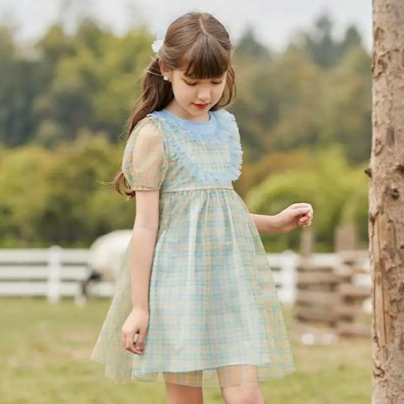 

Летнее платье-светильник для девочек; Модные повседневные праздничные платья для прогулок и отдыха; Детские платья средней длины с коротки...