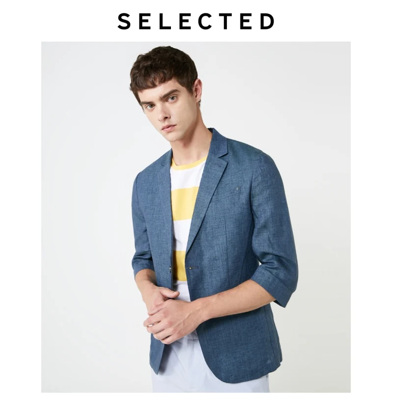 

SELECTED Men's 100% Linen Flat Collar Business Casual 3/4 Sleeve Blazer S|419308503