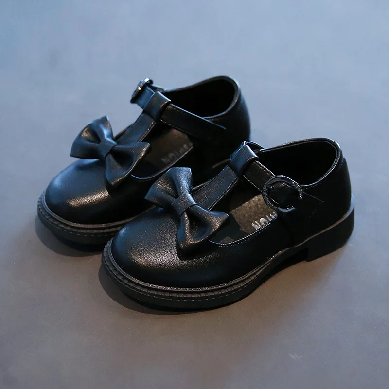 

Kids Shoes 2021 Summer Girls T Strap Shoes Bow Square Heel Baby leather Shoes toddler shoes girl for Children Black mary janes
