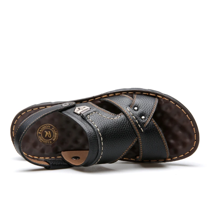 

Newest Summer Men Sandals Genuine Leather Massage Slippers High Quality Breathable Flat Man Shoes Outdoor Beach Shoes Mules 2021