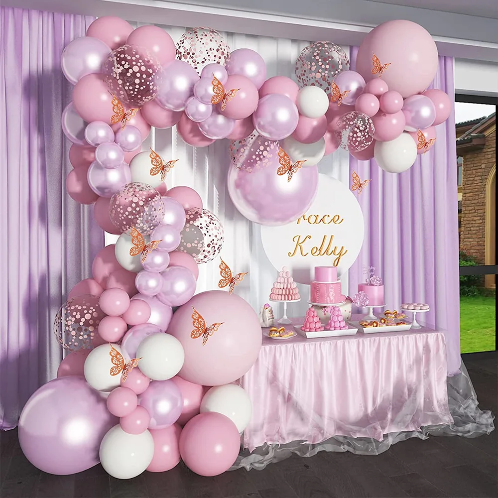 Guirnalda de Globos de macarr&oacute;n, rosa, mariposa de oro, Metal, rosa, p&uacute;rpura, Globos para cumplea&ntilde;os, globo de la fiesta de bodas, decoraciones para arco-0