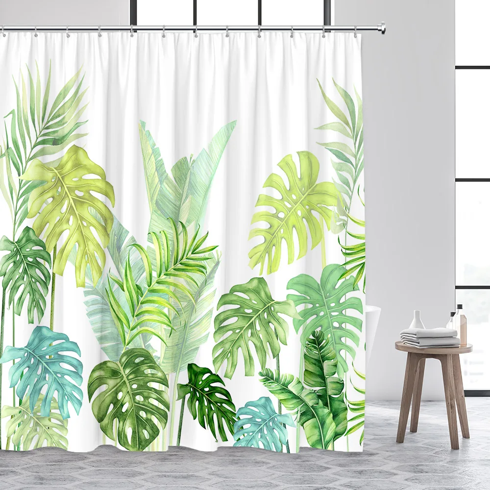 tropical plants floral shower curtains beige green palm leaves flowers nordic decor bathroom polyester fabric bath curtain sets free global shipping