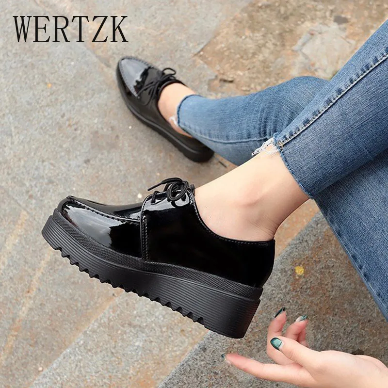 Женские туфли-оксфорды Обувь на платформе со шнуровкой Черная повседневная