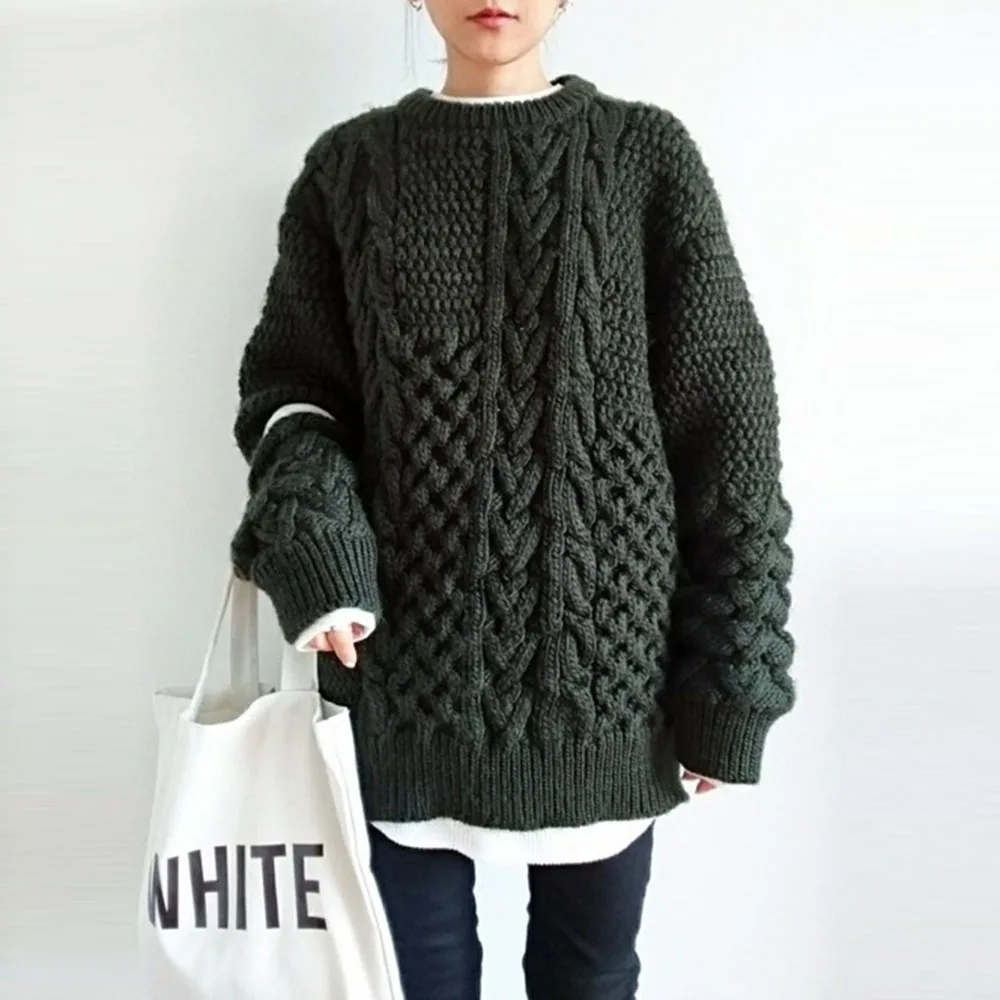 Autumn Winter Women's Sweater Twist Casual Pullover Knitted Female Tops Tricot Jersey Jumper Korean Oversized Knitwear | Женская