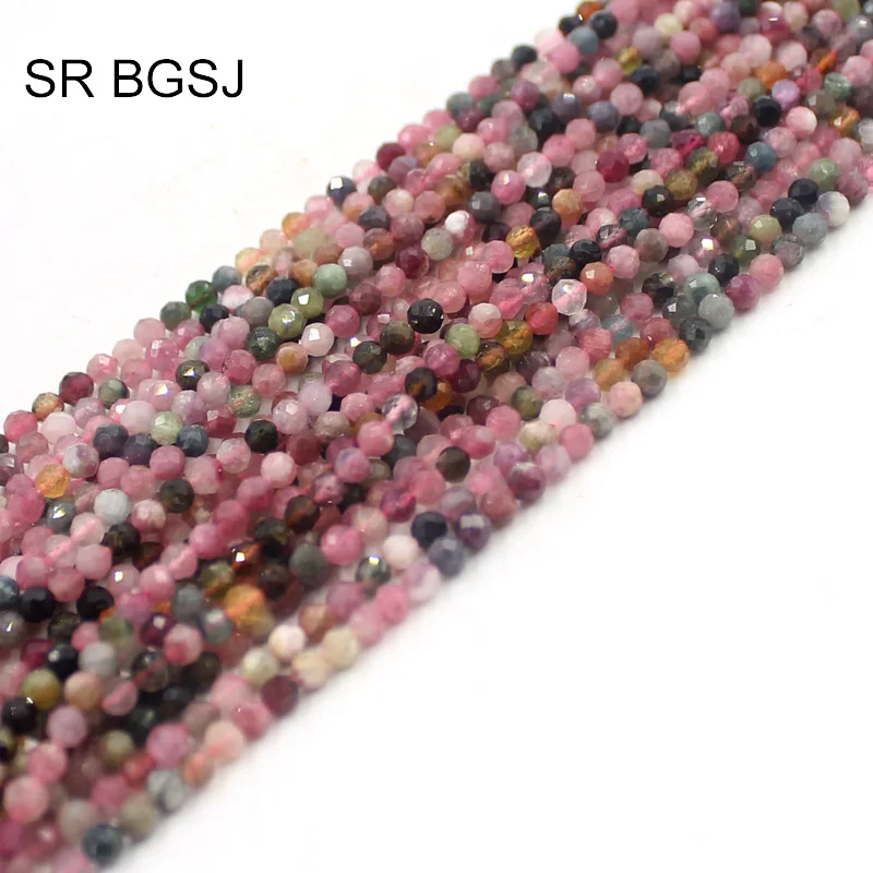 Бесплатная доставка 4 мм Круглые граненые смешанные турмалиновые драгоценные