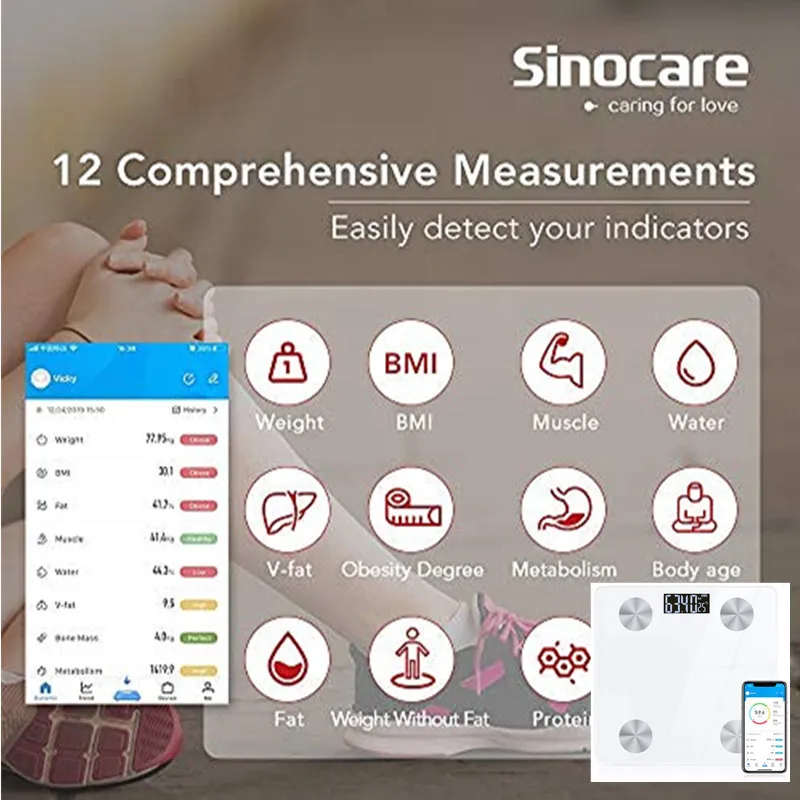 Весы Sinocare для измерения жира тела светодиодный дисплей Bluetooth ванной | Красота и