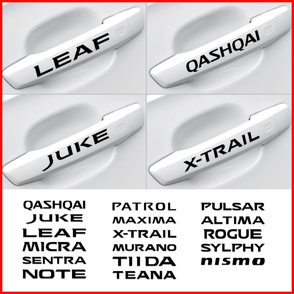 Наклейка-трим для дверной ручки автомобиля 4 шт. для Nissan Nismo Juke X-trail Qashqai Tiida Teana Leaf Micra Pulsar Altima Rogue Sentra.