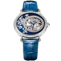 original seagull 739 758l classic elegant rhinestones flower blue dial women mechanical wristwatch hollow