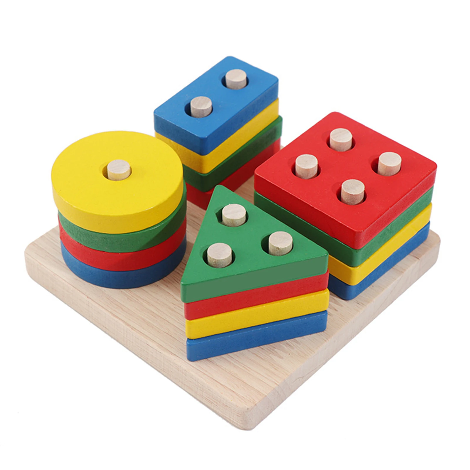 

Early Learning Toddlers Stacking Toy Geometric Color Recognition Wooden Blocks Gift Montessori Educational Shape Sorter Jigsaw