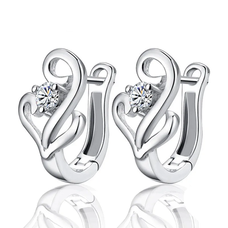 Модные женские серьги гвоздики инкрустированные кристаллами с двойным сердцем