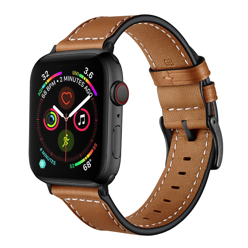 Ремешок UEBN кожаный для Apple watch Series 5 4 3 2 аксессуары часов iWatch 40 мм 44 42 38 | Наручные
