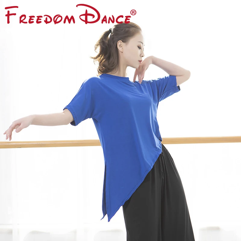 2021 с коротким рукавом женская Танцевальная блузка асимметричным подолом