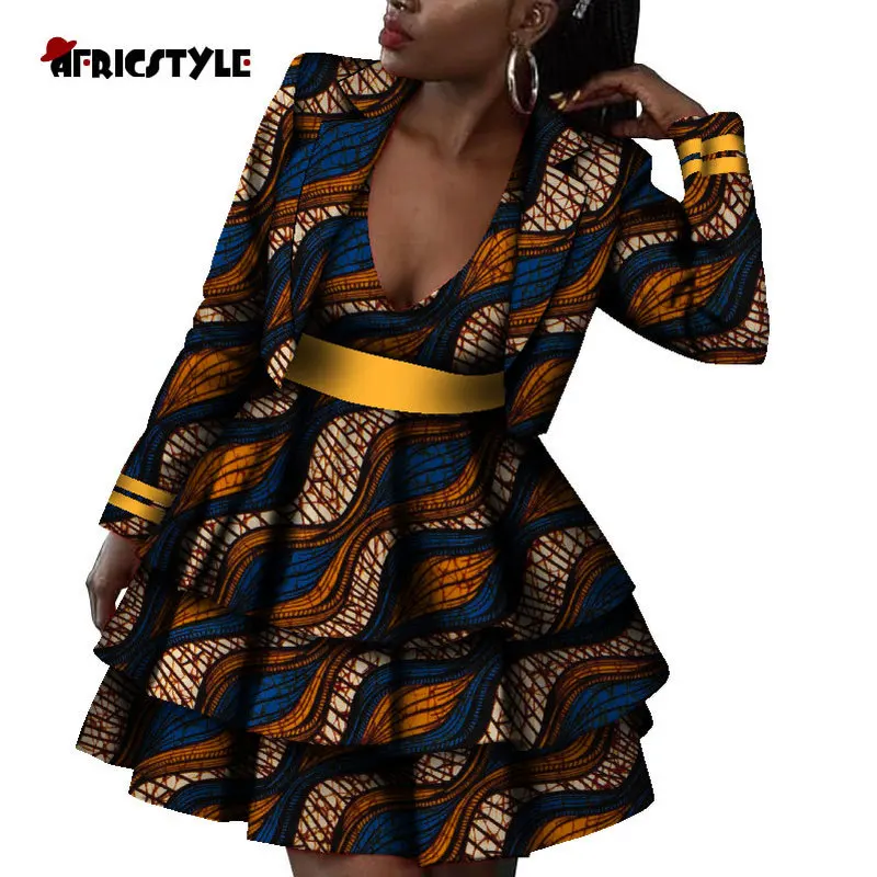 African Jacket and Dress 2-piece Set for Women Perfect Quality Print Plus Size Clothes WY8811 | Тематическая одежда и