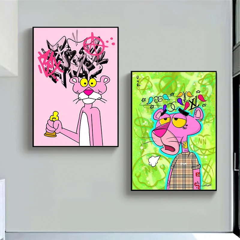 

Pink Panther Canvas Paintings Graffiti Wall Posters and Prints Cuadros Street Wall Art Cartoon Pictures for Kids Room Decoration