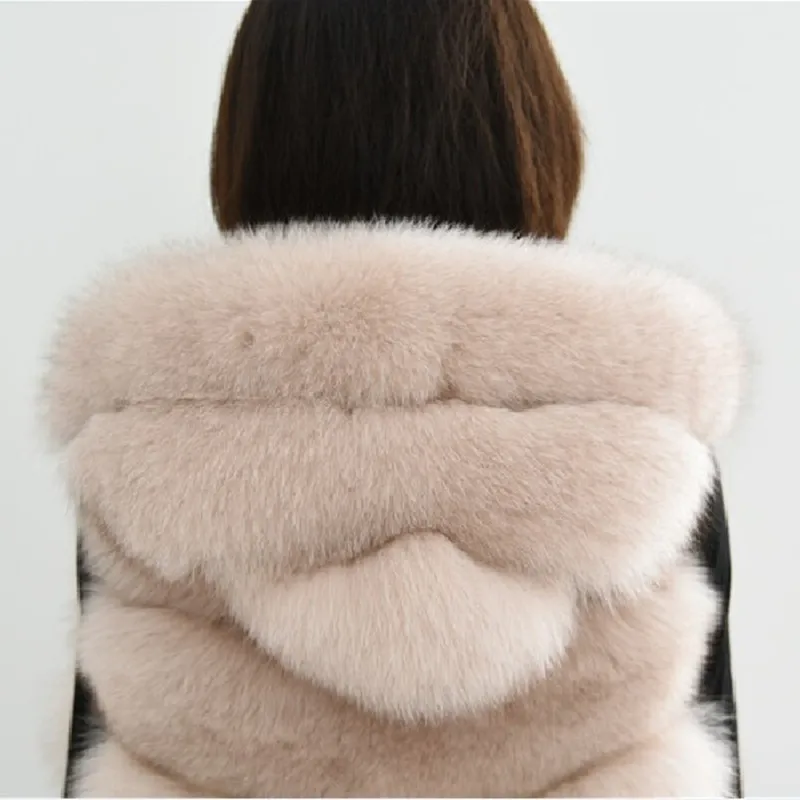 Новинка 2019 женский жилет из натурального меха голубой лисы с капюшоном жилетка