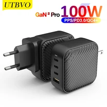 UTBVO 100W 4Port GaN 2 Pro USB C Power Adapter PD100W/87W/65W/45W/20W Fast Charger for Macbook Pro/Air Samsung iPhone Xiaomi
