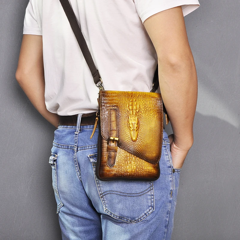 big-yellow Qualty Leather men Casual Design Multifunction Messenger Cross body Shoulder Bag Travel Fashion Waist Belt Pack Bag 611-1-db - Цвет: big-yellow