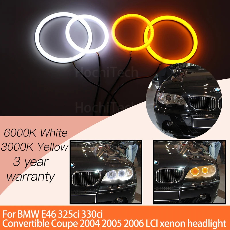 

1 Set White+yellow Cotton Light Angel Eyes Halo Ring Kits for BMW E46 325ci 330ci Convertible Coupe 2004-06 LCI Xenon Headlight