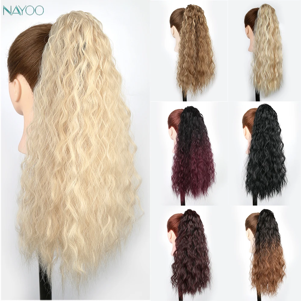 22 Inch Long Corn Wavy Ponytail hair extension Magic Paste For Black White Women Synthetic fake Hair Piece | Шиньоны и парики