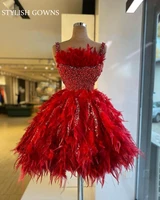 luxury red spaghetti strap short prom dresses 2022 beaded crystal birthday party gowns ball gown mini cocktail homecoming