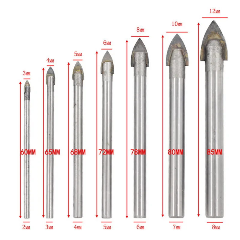 

3/4/5/6/8/10/12mm 7pcs Masonry Drilling Triangle Tip Glass Drill Set Tile Cermic Drill Bit Carbide Drill Bits Quality