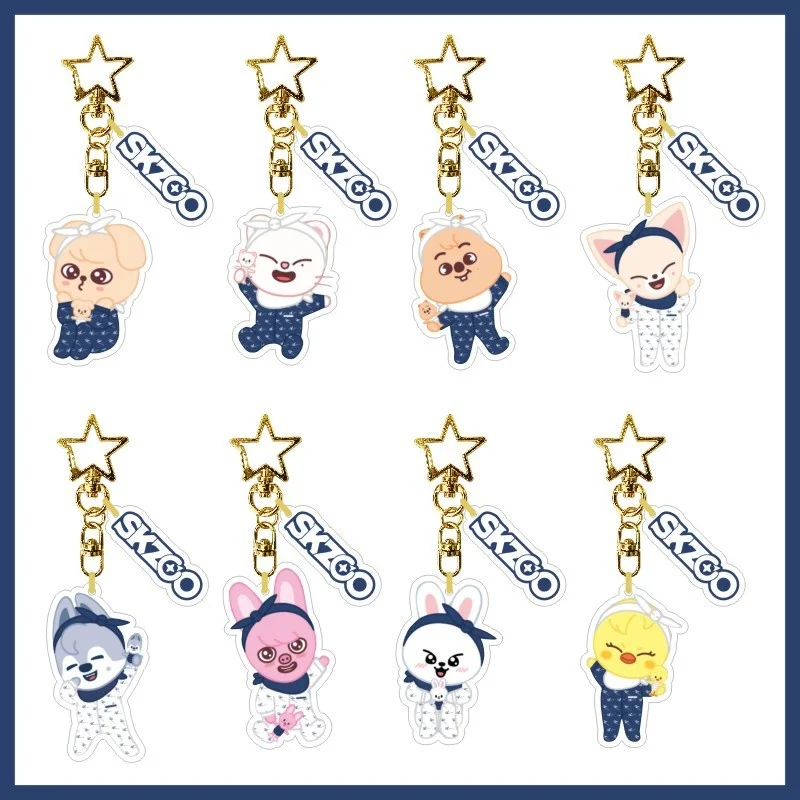 

KPOP Stray Kids Acrylic Doll Keychain Pendant SKZOO Pajamas Keyring K-POP Straykids Fan Favorites New Korea Group Thank You Card