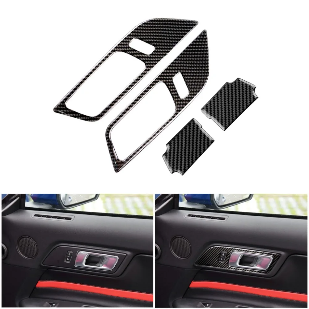 

2pcs Car Styling Real Carbon Fiber Door Panel Safety Lock Door Bowl Decorative Cover Trim For Ford Mustang 2015 2016 2017