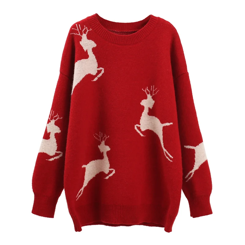 

O-neck Knitted Women Sweater and Pullovers Lantern Sleeved Loose Lady Elegant Outwear Coat Tops