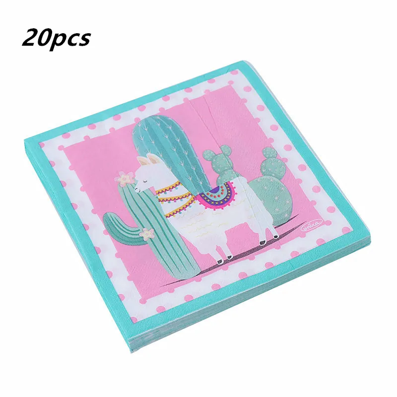 20pcs napkin LISM Llama вечерние Llama Альпака бумажные тарелки салфетки для стаканчиков одноразовая соломка поставки животных с днем рождения украшения для детей - Цвет: 20pcs napkin