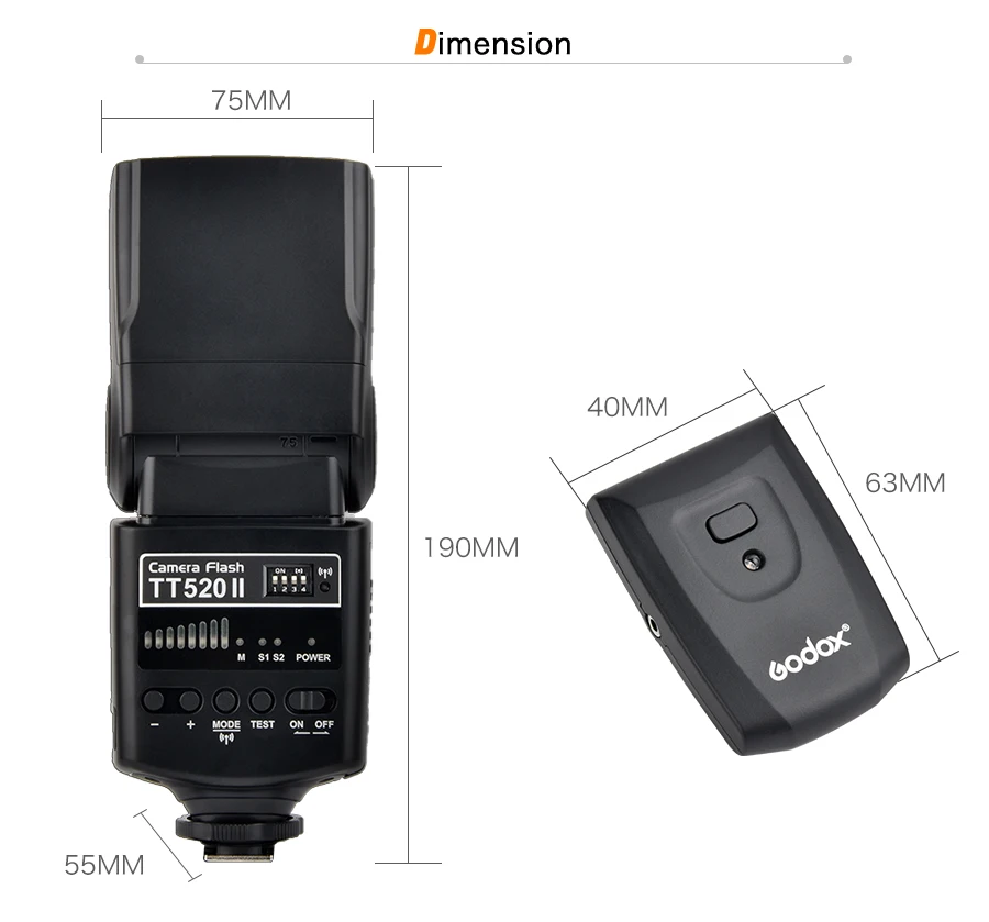 Вспышка для камеры Godox Thinklite TT520II со встроенным беспроводным сигналом 433 МГц