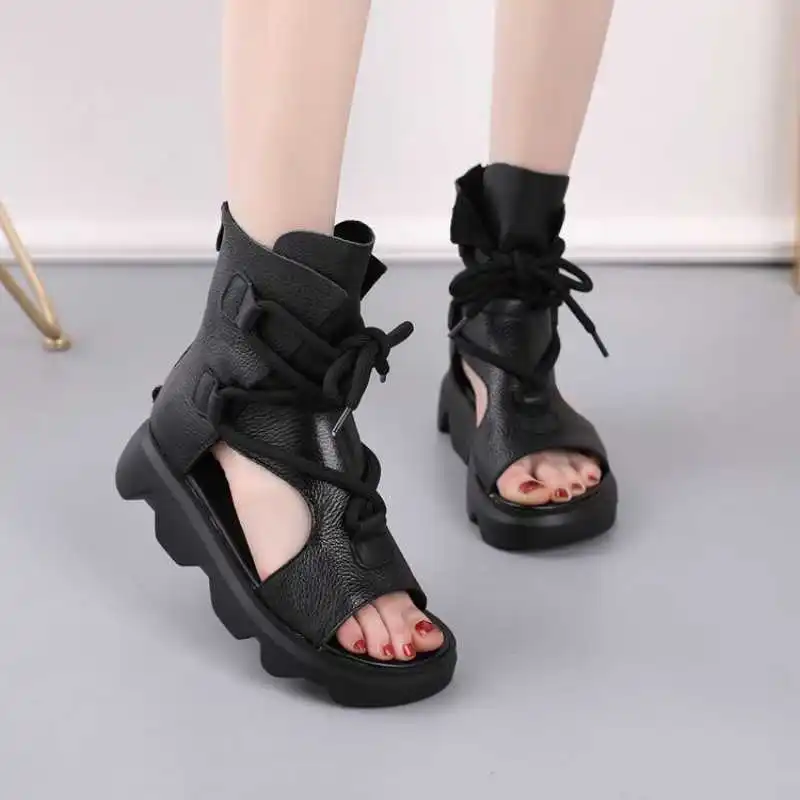 

Leather sandals women's new thick soled women's shoes in spring and summer