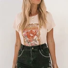 Женский хлопковый топ с круглым вырезом, с принтом