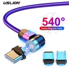 Вращающийся на 540 градусов Магнитный кабель USLION, магнитное зарядное устройство для быстрой зарядки, кабель Micro USB Type-C, шнур для iPhone 11, Xiaomi