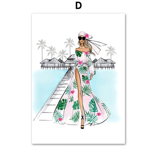 

Nordic Wall Art Canvas Painting Posters And Prints Fashion Girl Flamingo Tropical Landscape Wall Pictures For Living Room Decor