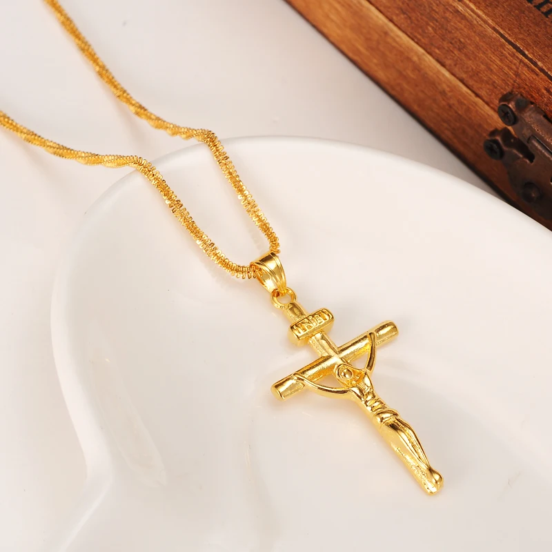 

Religious Jesus Cross Men's Necklace Gold And Silver color Pendant With Chain Necklace Men's Gift Fashion Personality Necklace