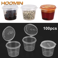 hoomin 100pcs chutney chili sauce cups plastic clear disposable sauce pot food small sauce container with lids kitchen organizer
