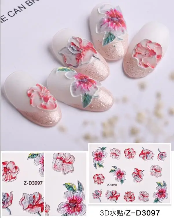 

1pcs 5D Nail Sticker Engraved Flower Design Adhesive Foils Decals DIY Manicure Slider 3D Nail Art Decorations Tips LZD5D01-235