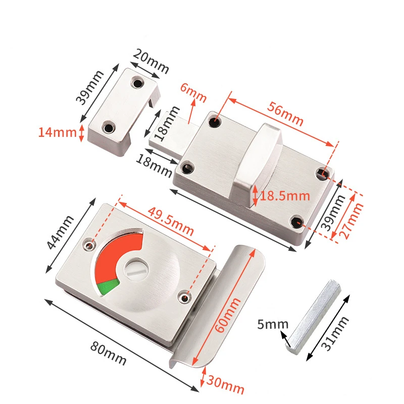 

KK&FING 1PC Toilet Toor Lock Display Red And Green Indicator Lock Partition Public Toilet Stainless Steel Bolt Lock