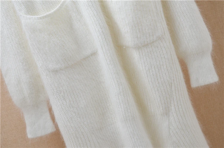 Женский кашемировый свитер ручной вязки с длинными рукавами и большими