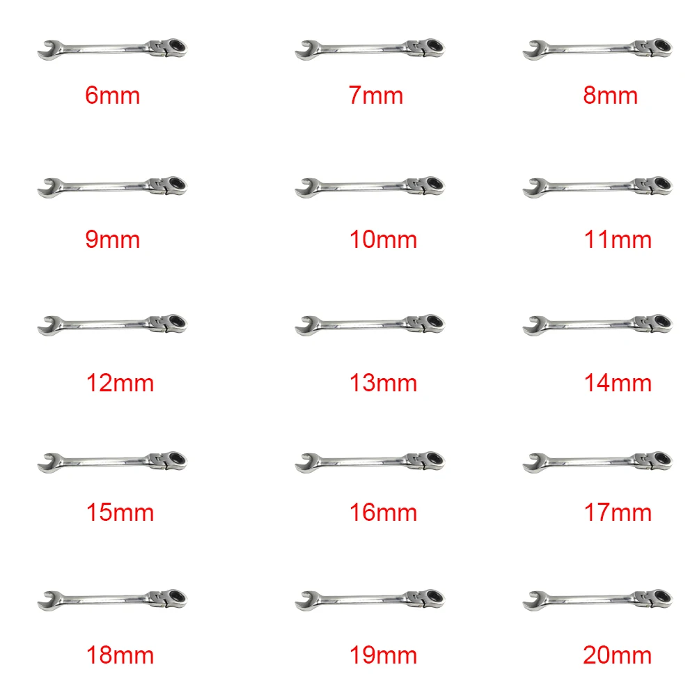 

6MM-20MM Tooth Gear Ratchet Wrench Repairing Metric Rotatable Easy Apply Manual Wear Resistant CRV Adjustable Head Dual Purpose