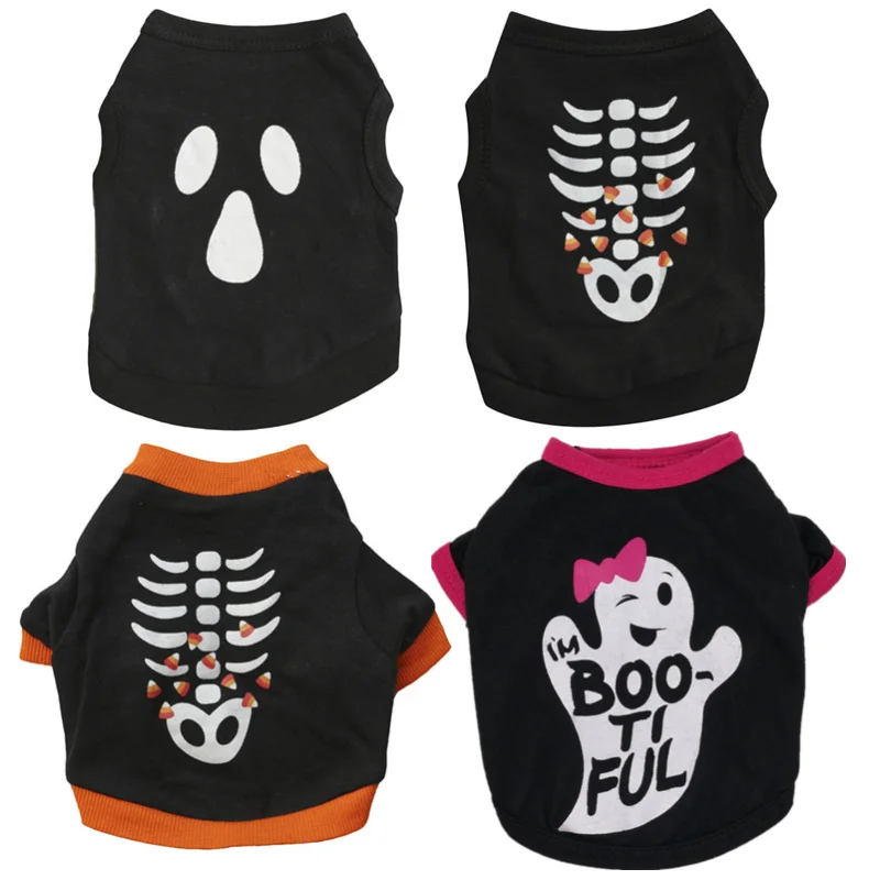 Новинка одежда для домашних животных на Хэллоуин хлопковая майка с черным