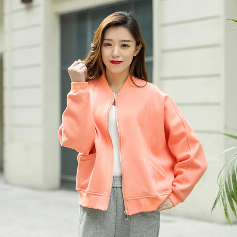 Женская Базовая бейсбольная куртка однотонная бойфренда с длинным рукавом